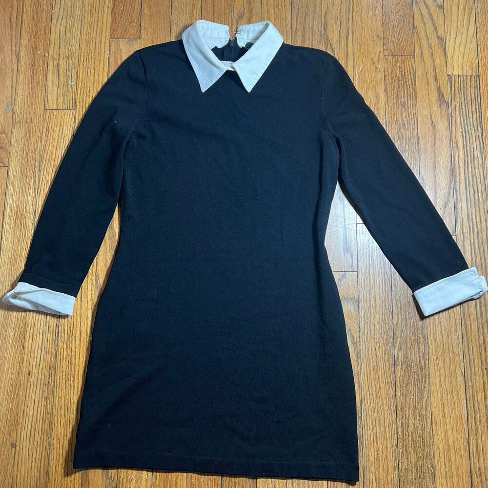 Lauren Ralph Lauren Black Knit Collar Sweater Dress Small
